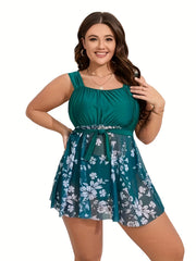 Floral Mesh Tankini Set with Belt & Panty Swimsuit