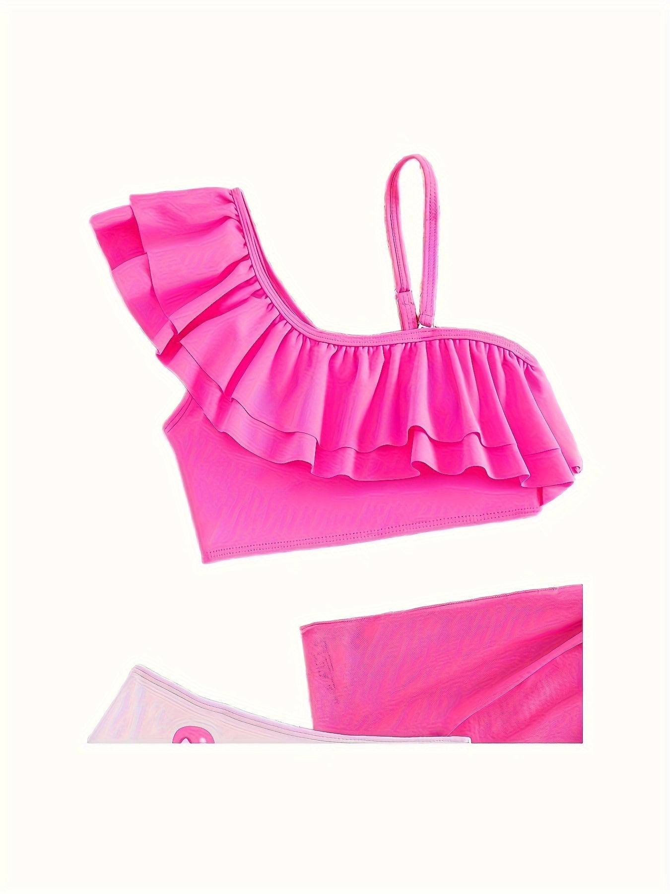 Girls Flamingo Graphic Ruffle Trim Bathing Suit Set