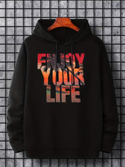 'Enjoy Your Life' Print Hoodie Men's Casual Pullover Hooded Sweatshirt