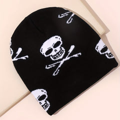 Hip Hop Skull Jacquard Beanie Y2K Knitted Hat Warm Cap