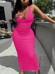 Sexy 2pc Skirt Set Crop Tank & Bodycon Skirt Outfit Women's Clothing