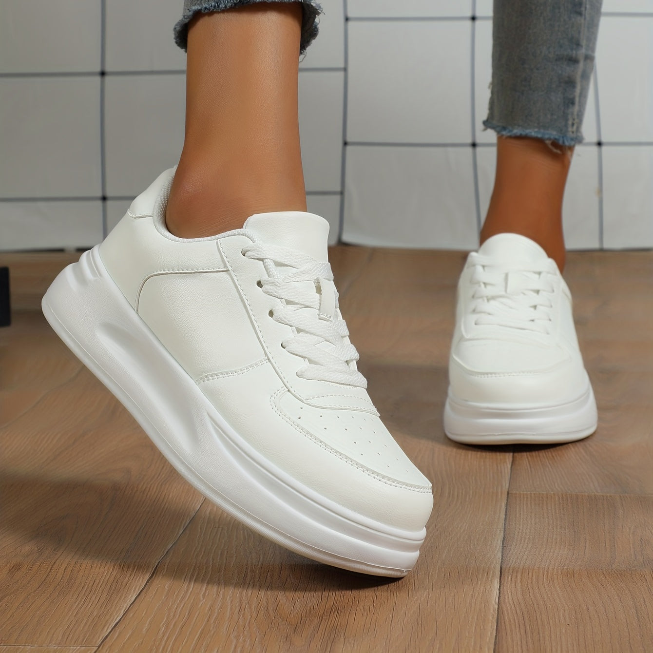 Solid Leather Skateboard Shoes Lace Up Flat Low Cut Walking Shoes
