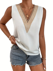 Eyelet Lace V Neck Tank Top for Summer Women