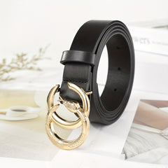 Golden Snake Pattern Double Circle Buckle Head Belt