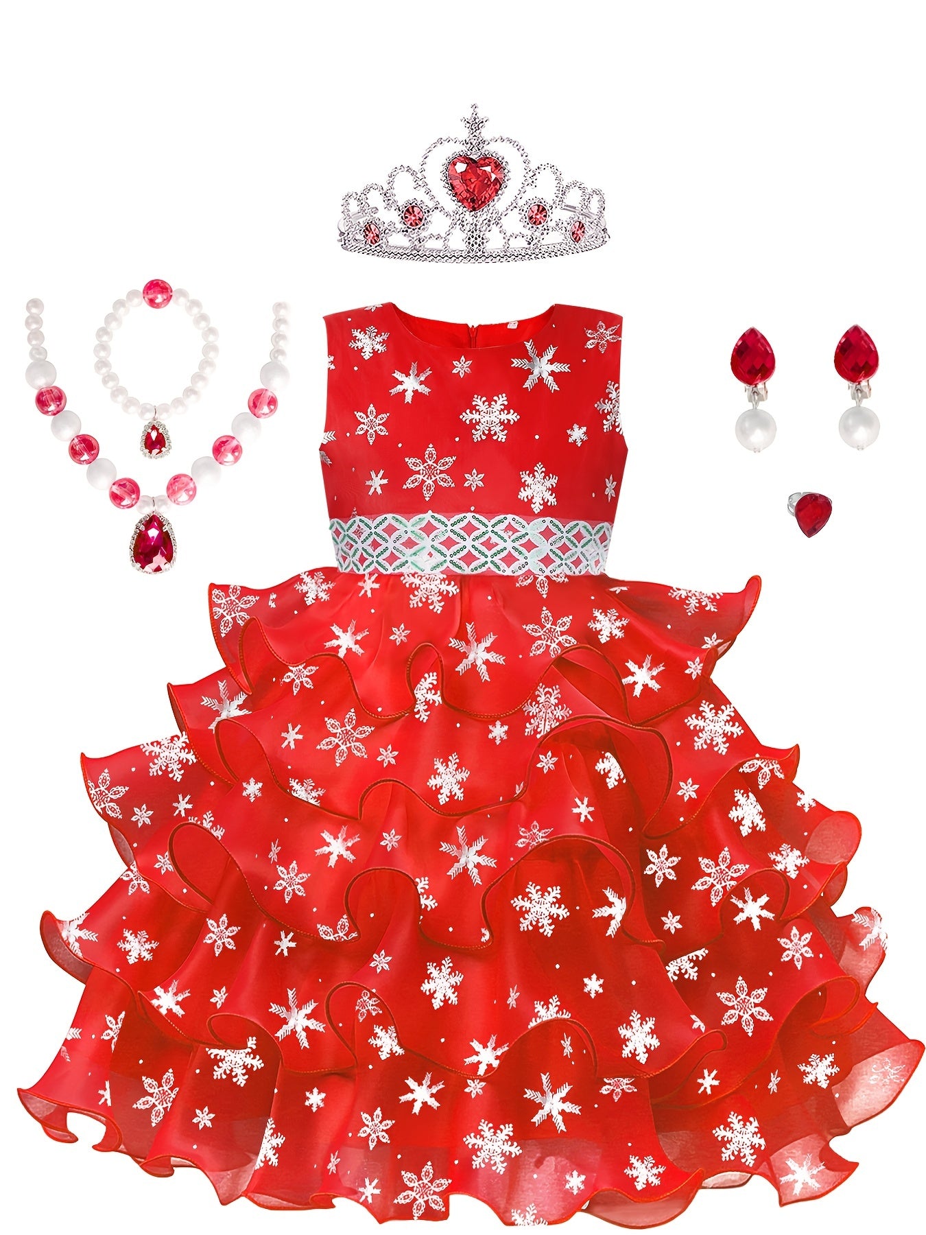Girl's Christmas Costume Snowflake Sequin Decor Dress Kids Clothes For Party