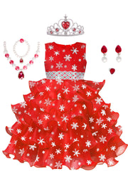 Girl's Christmas Costume Snowflake Sequin Decor Dress Kids Clothes For Party