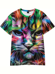 Boy's Colorful Cat 3D Graphic T-shirt Short Sleeve Tee Kid's Clothing