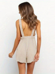Ruffle Trim Sleeveless Romper Pocket Solid Casual Jumpsuit