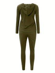 Casual Solid Hooded Top & Loose Pants Set Women's Clothing