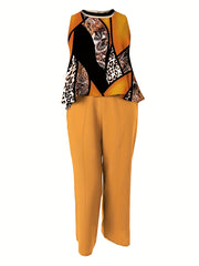 Women's Plus Colorblock Leopard & Paisley Print Tank Top & Wide Leg Pants Set