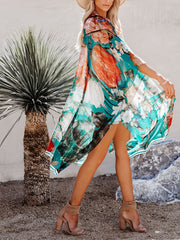 Floral Print Cover Up Shirt V Neck Loose Fit Short Sleeves Cardigan