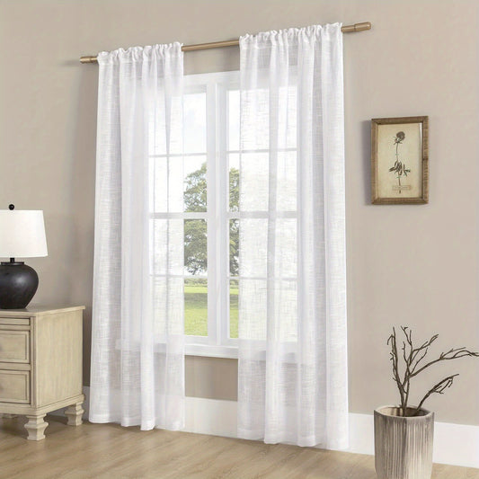 1panel Sheer Curtain Semi Privacy Faux Linen Curtains
