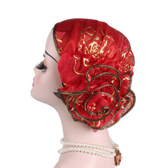 Flower Pleat Beanie Hat Cap Turban Head Wrap For Long Thik Hair