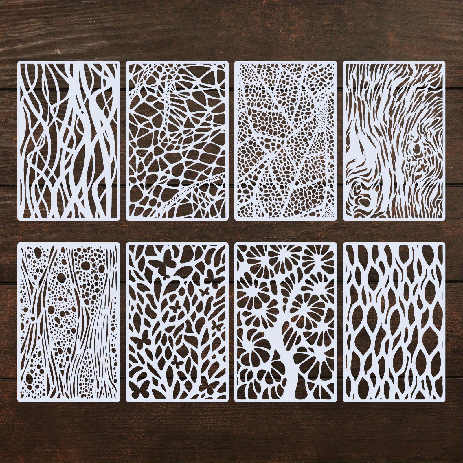 8pcs Art Texture Painting Stencils Reusable Plastic Stencils Laser Cut Template