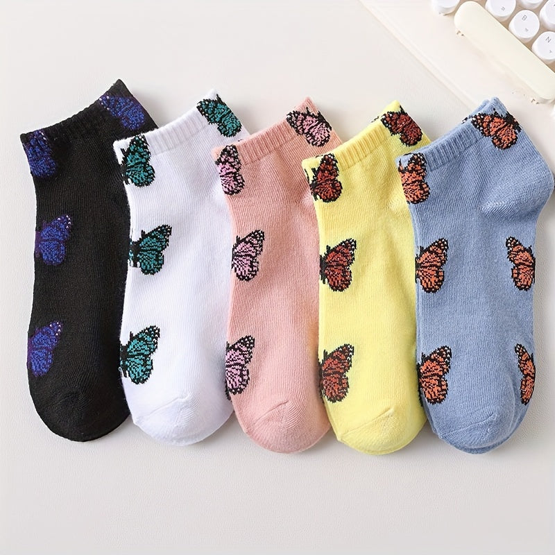 5 Pairs Butterfly Print Ankle Socks Women's Stockings