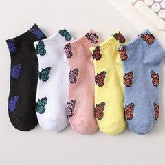 5 Pairs Butterfly Print Ankle Socks Women's Stockings