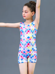 Girls Rainbow Unicorn Print Sleeveless Ballet Leotard Romper