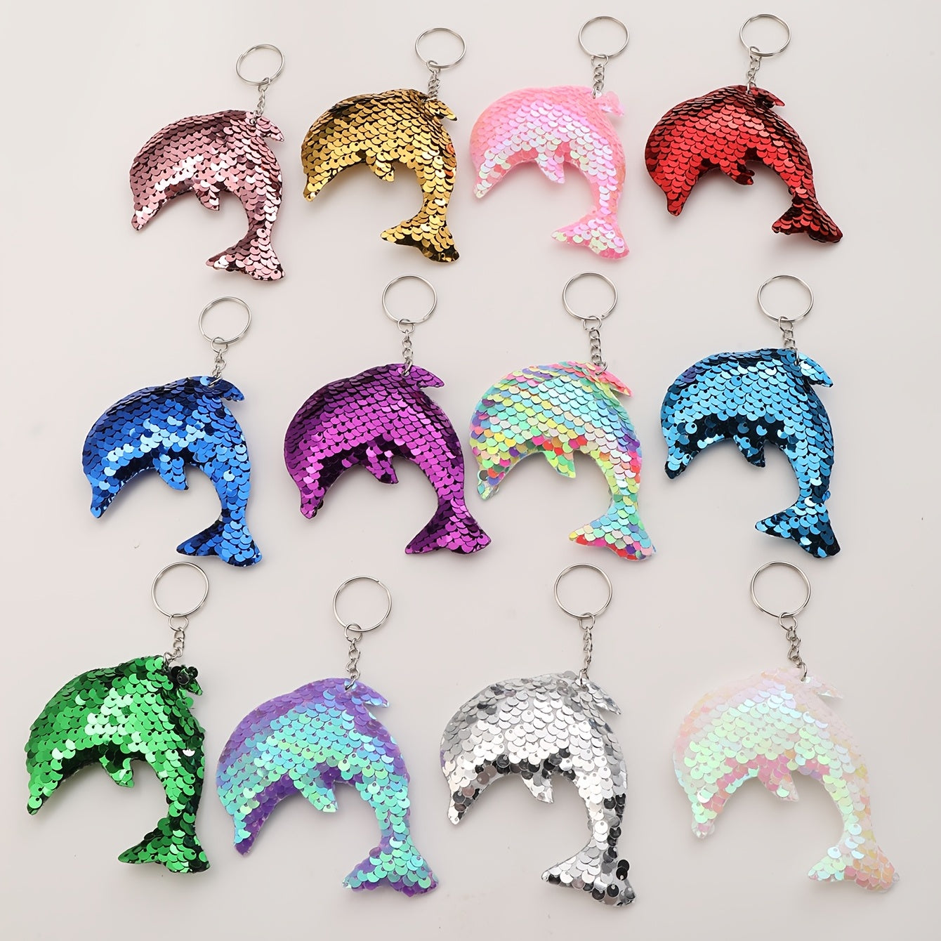 12pcs Glitter Dolphin Keychains Cartoon Bag Keyring Charm Accessories