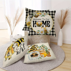Square Linen Cushion Cover 18''x18'' Spring Summer Bee Pillow Cover