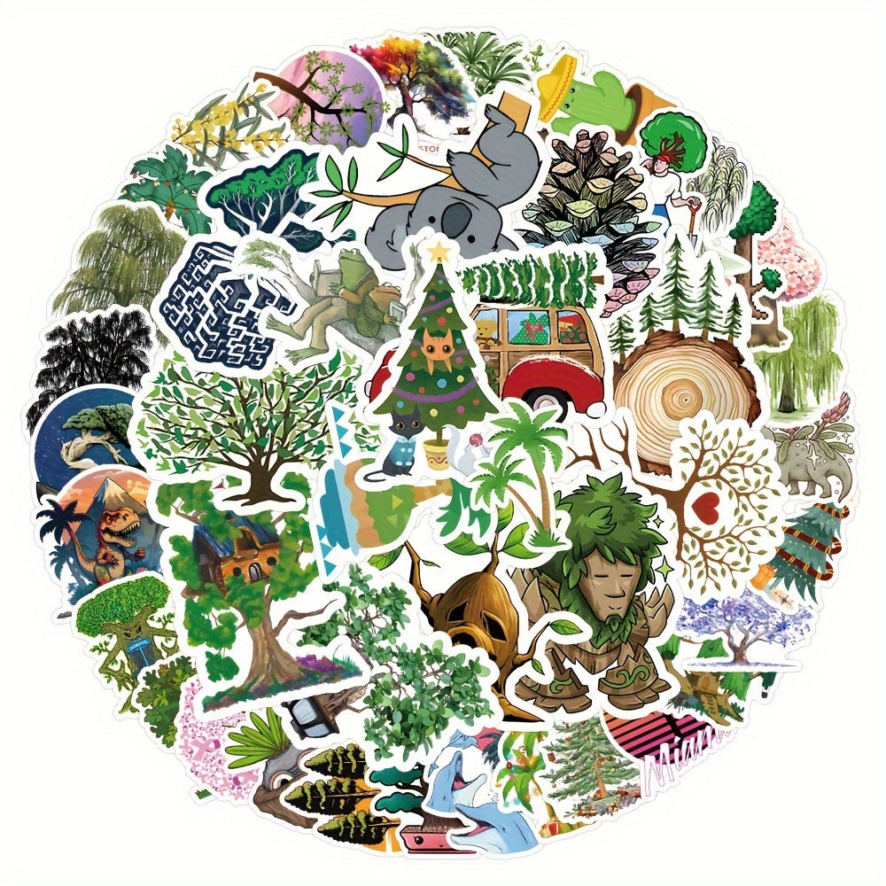 50pcs Cartoon Tree Stickers for Laptop Helmet Water Cup - Waterproof DIY