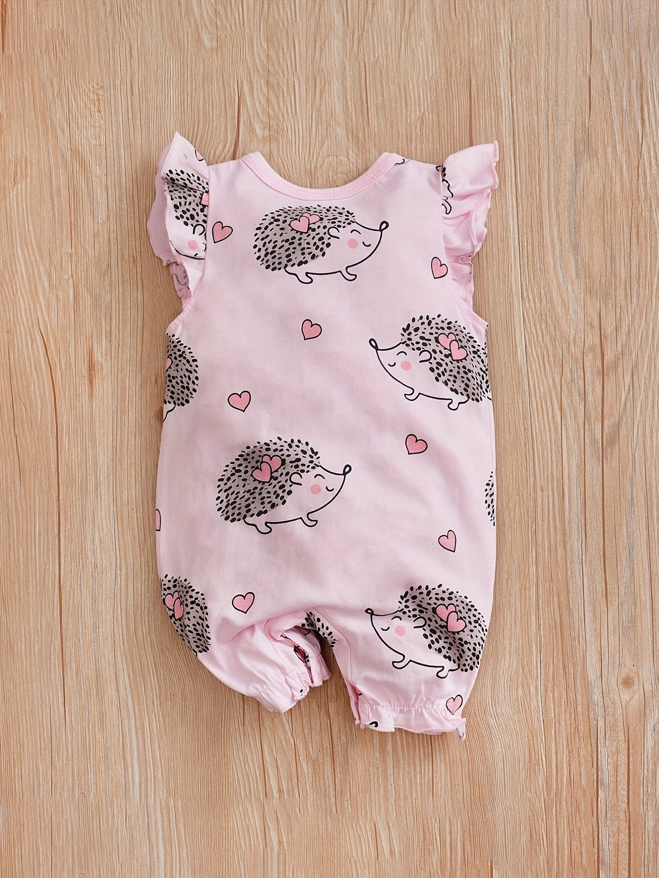 Comfy Hedgehog Print Flutter Sleeve Baby Girls Jumpsuit