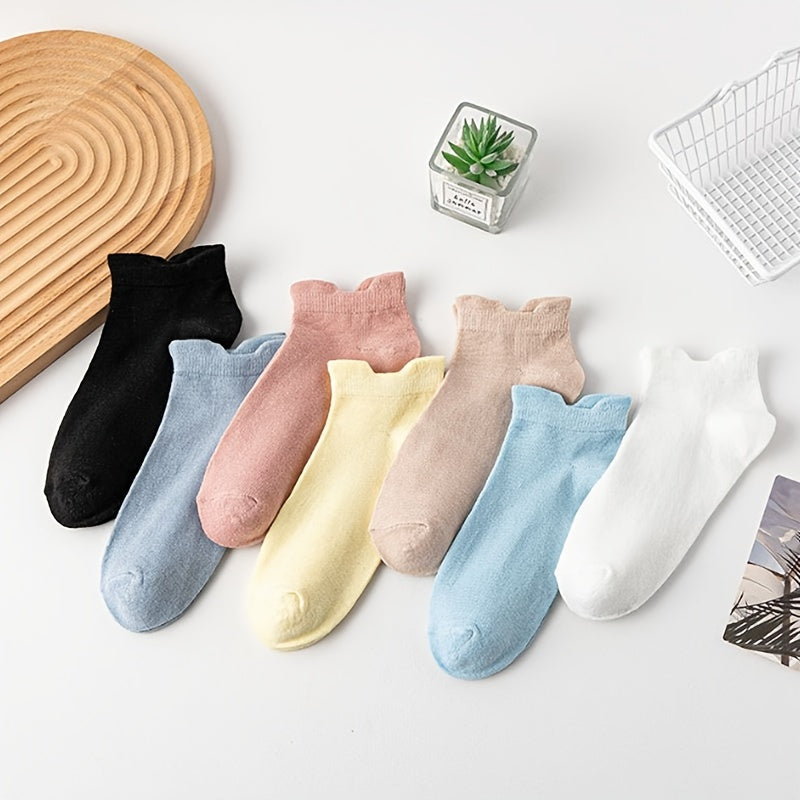 7 Pairs Solid Ankle Socks Casual & Comfy All match Low Cut Socks Women's
