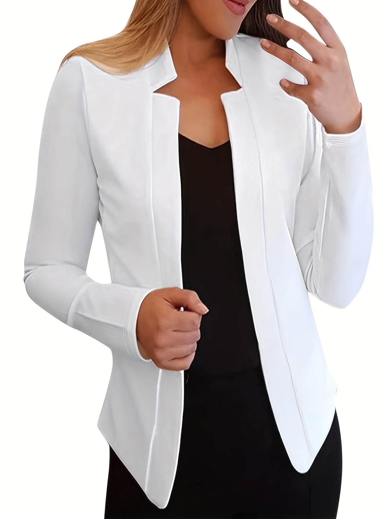 Solid Open Front Jacket for Women's Business Attire