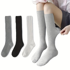 3 Pairs Ribbed Calf Socks Warm Knee High Stockings