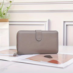 Women's Double Layer Leather Wallet Zippered Phone Holder Light Brown