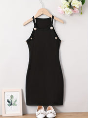 Teen Girls Halter Bodycon Dress Slim Fit Ribbed Button Detail