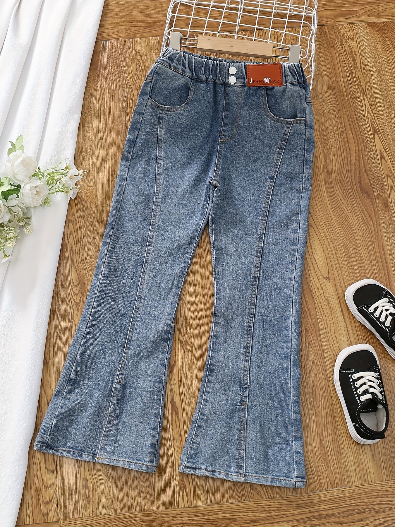 Girls' Casual Bell Bottom Pants Slim Fit Jeans For Kids