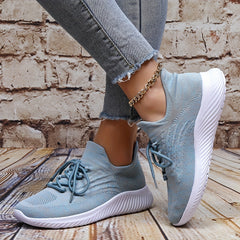 Women's Breathable Knit Sneakers Closed Toe Lace Up Shoes Lightweight