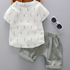 2pcs Baby Boys Trees Print Tops & Shorts Set