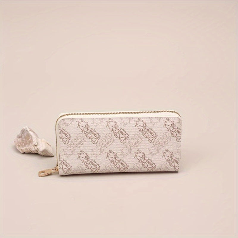 Women's Long Zipper Closure Wallet with Card Slots - Golden Tone Hardware