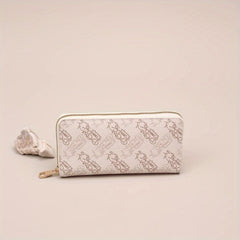 Women's Long Zipper Closure Wallet with Card Slots - Golden Tone Hardware