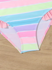 2pcs Rainbow Striped Tankini Swimsuit Long Sleeve Top Beach