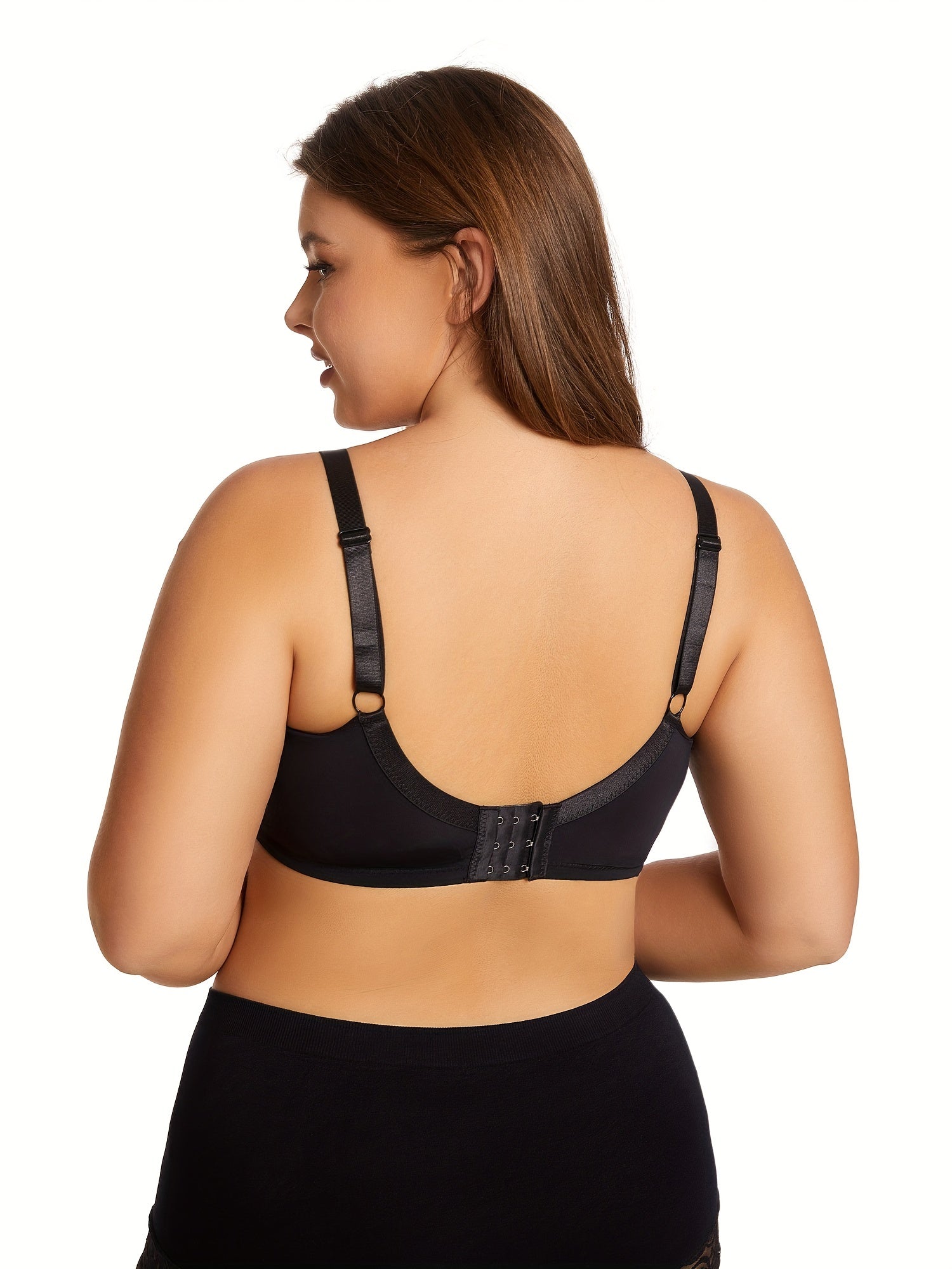 Bra Women's Plus Solid Contrast Mesh Buckle Back Soft Seamless Bra