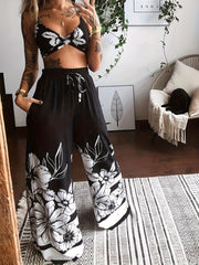 Butterfly Printed Bra Tops & Long Pants Suit Women's Night Out