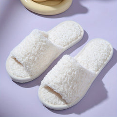 Plush Lined Open Toe Slippers Warm Home Shoes