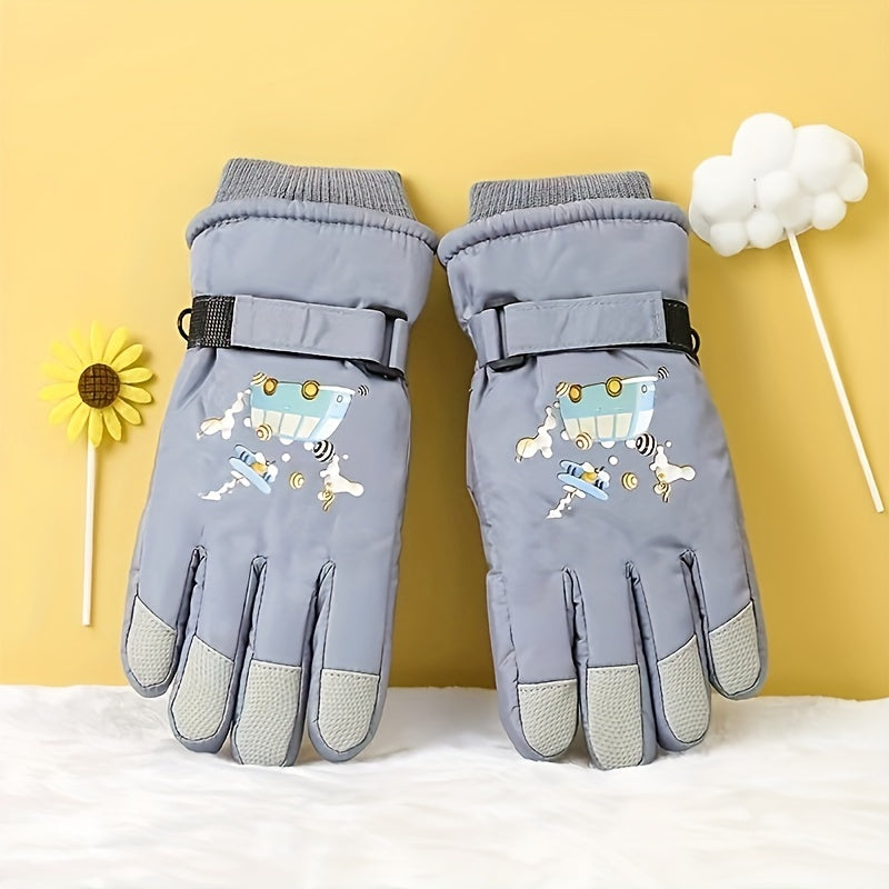 Kids Cartoon Ski Gloves Waterproof & Windproof Warm Gloves Age 8-11
