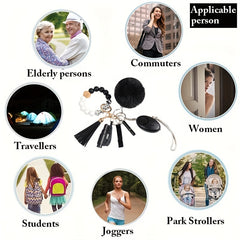 7Pcs Women's Safety Keychain Set Alarm Bracelet Tassel Pompom Breaker