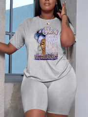 Graphic Print Pantsuits 2pc Set Short Sleeve Loose Tops & High waisted Skirt