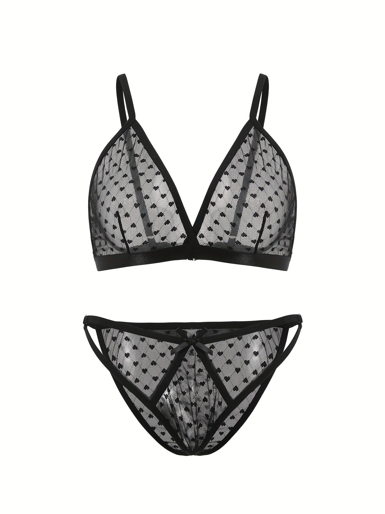 Heart Print Sheer Lingerie Set Sexy Plus