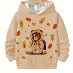 Autumn Bear Graphic Hoodies Girls Comfy Hooded Pullover