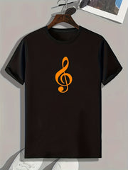 Music Note Print Men's Comfy T shirt Active Stretch Tee