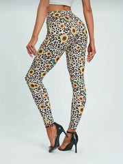 Leopard Print Sunflower Butt Lifting Yoga Leggings High Waist