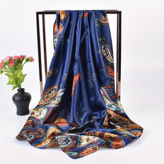Vintage Paisley Print Satin Square Scarf for Women