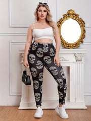 Gothic Leggings Women's Plus Leopard Skull Print Elastic High Rise Str
