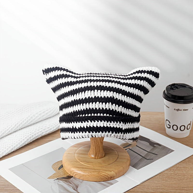 Little Devil Crocheted Wool Hat with Cat's Ears - Halloween Gift