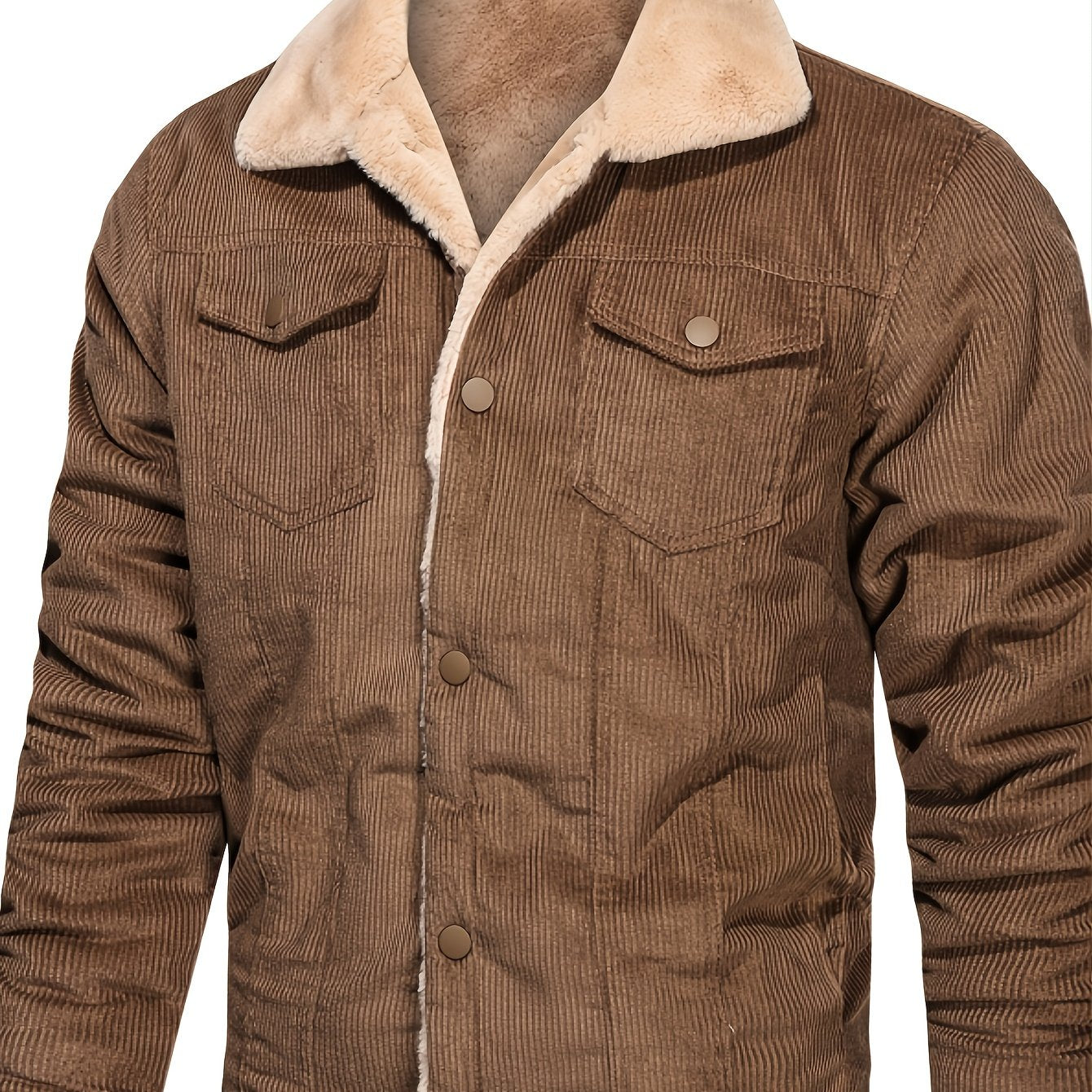 Men's Winter Corduroy Plush Jacket with Zipper Pocket